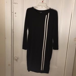 Black with 2 white stripes midi dress